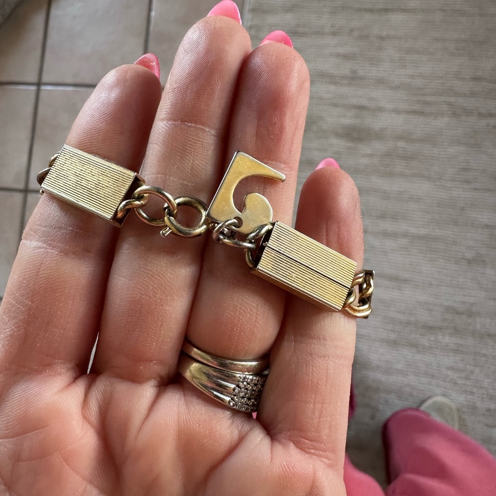 Vintage Gold Tone Rectangular Link Necklace | Mid Century Modern - Picture 3 of 5